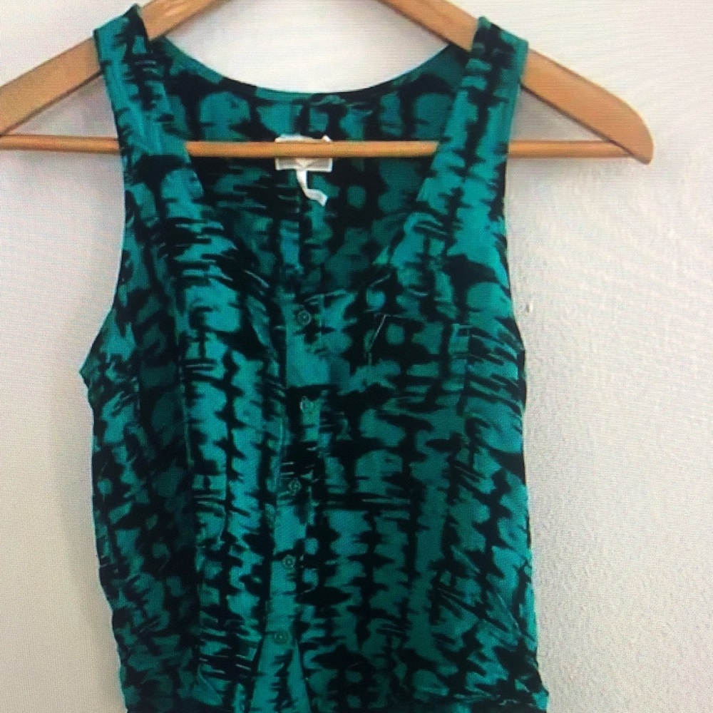 Kirra Teal and Black Patterned Tank Top
